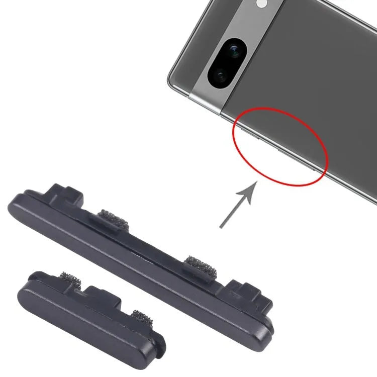 Black volume button replacement kit for Google Pixel 7a in original factory packaging
