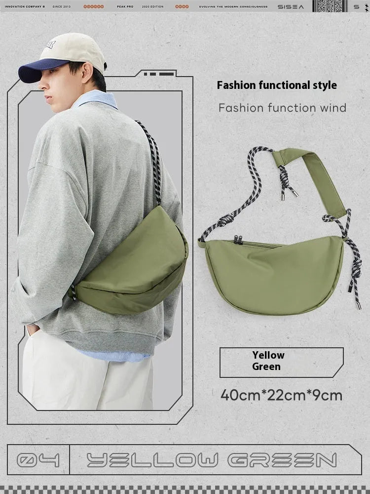 Men's lightweight nylon messenger bag in a choice of colours showing large capacity design.