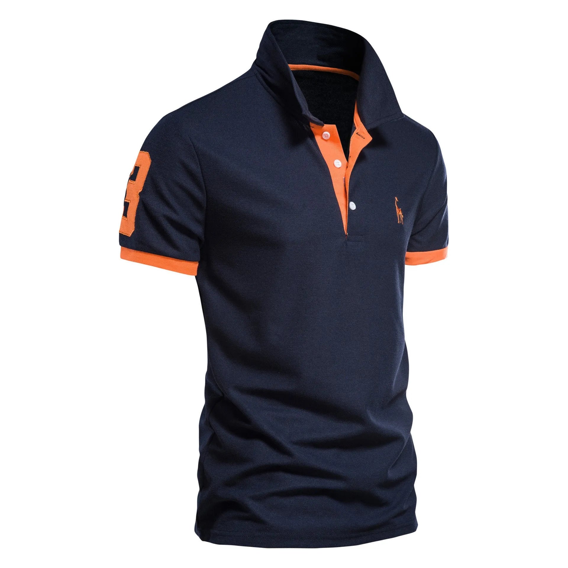 Men's slim fit short sleeve T-shirt with a detailed embroidered deer design on the chest.