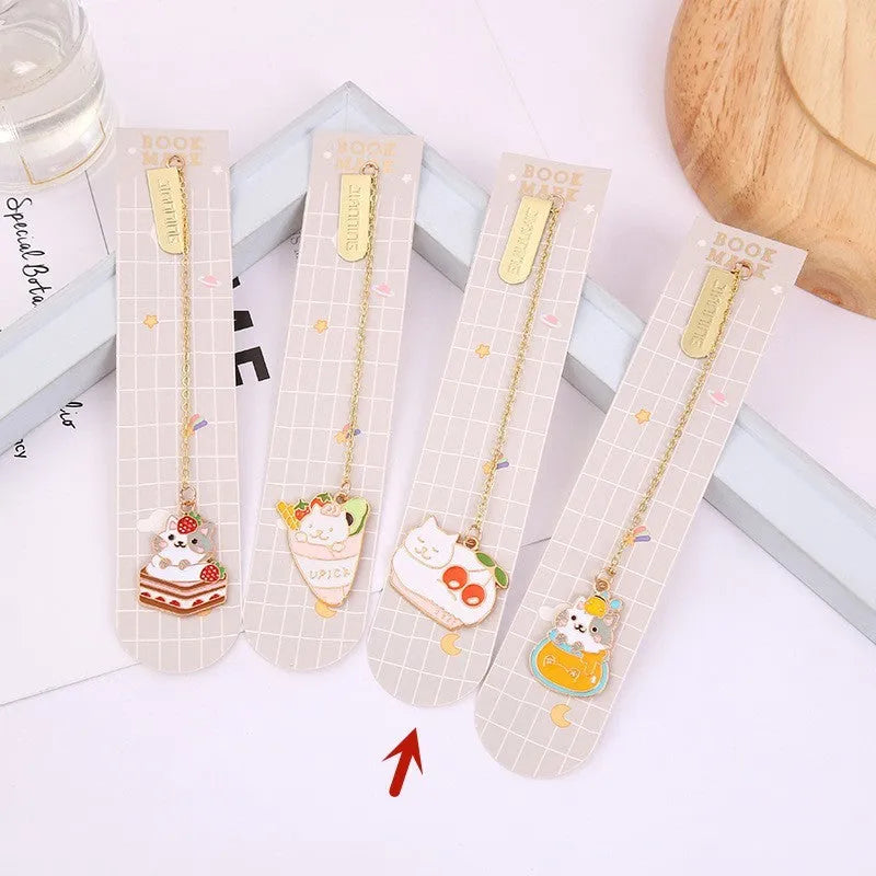 Jane Lime Foodie Cat metal bookmark with cartoon pendant in choice of four designs.