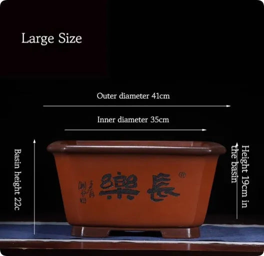 Large purple clay Chinese style flower pot for indoor plants