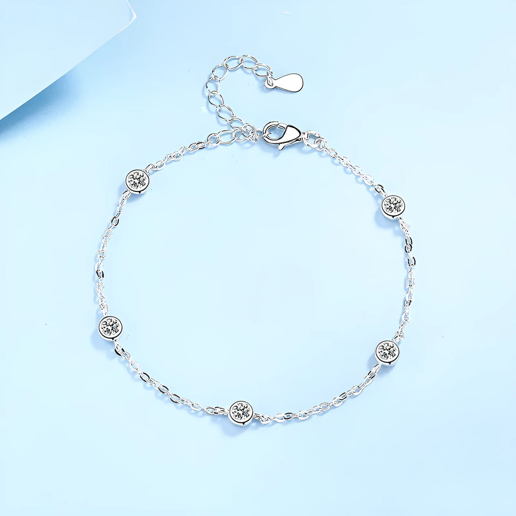 Sterling silver moissanite bracelet with 925 silver, fifty point stones in natural flowing design