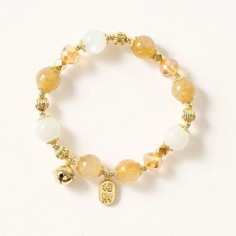 Gold electroplated rutilated quartz crystal bracelet with Korean minimalist design