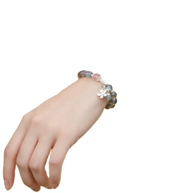 Grey moonlight silver women's bracelet with 7.5mm crystal and honeysuckle and animal charms.
