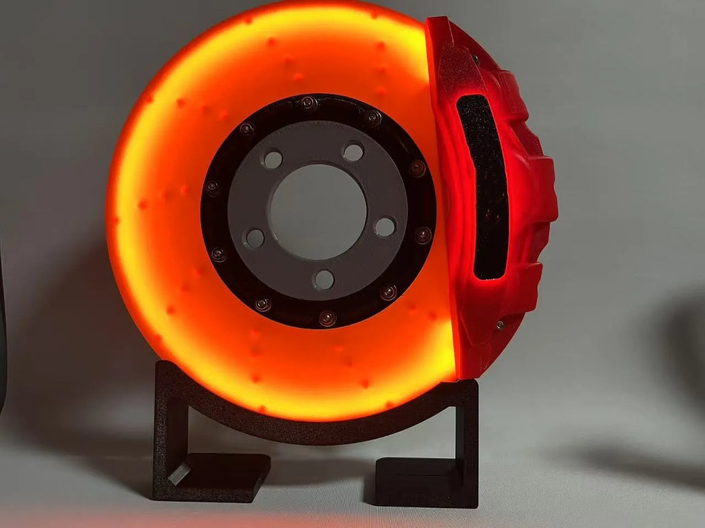 Brake disc design LED desktop night light with coloured caliper and touch switch
