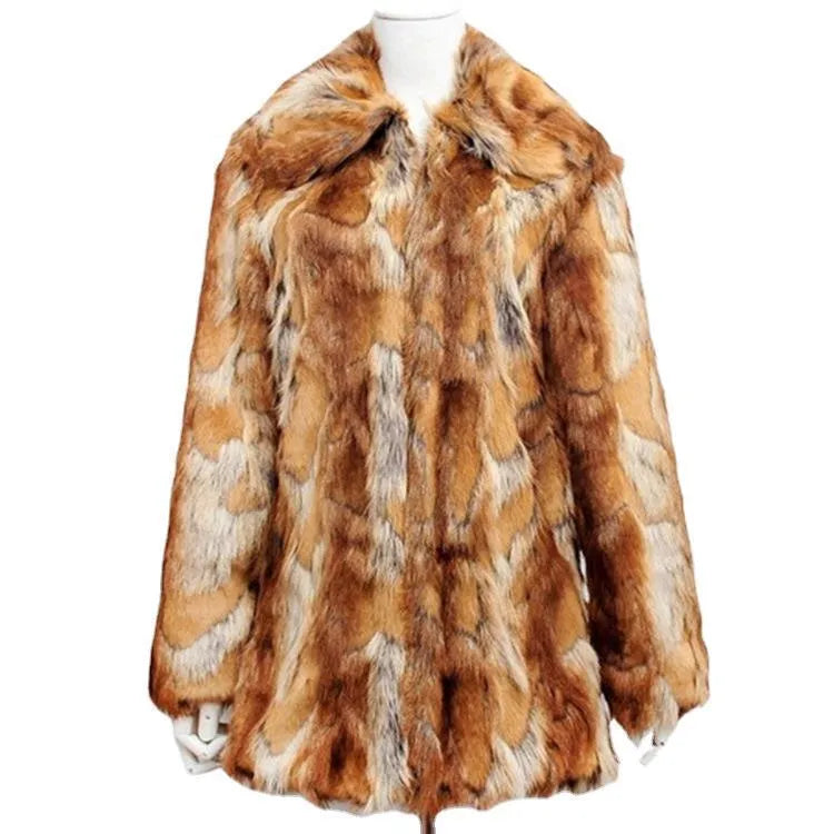 Women's black tiger print faux fur slim leather jacket with long sleeves