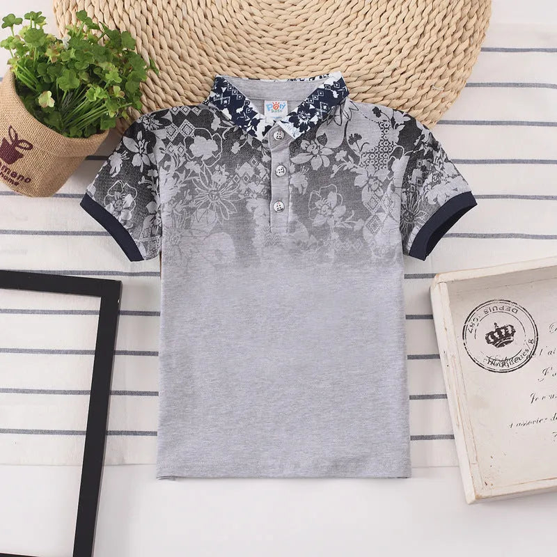 Kids boys short sleeve cotton shirt with lapel collar in solid colours