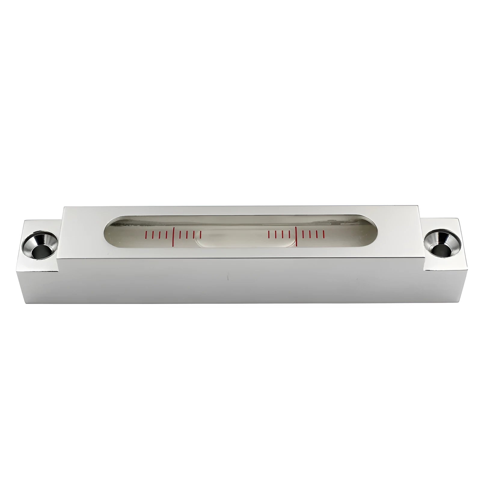 Mini metal and glass spirit level showing dual accuracy scales for precise measurement