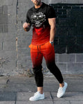 Men's short sleeve round neck T-shirt and matching trousers set in a light grey colour.