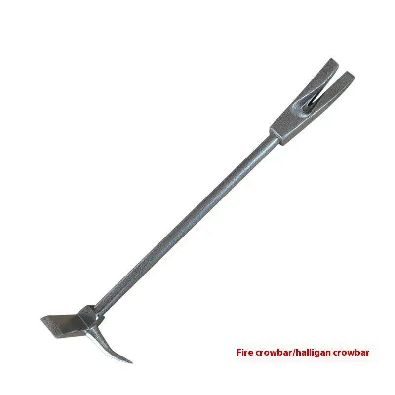 Silver carbon steel wrecking bar 24 inches with iron collar on a dark surface