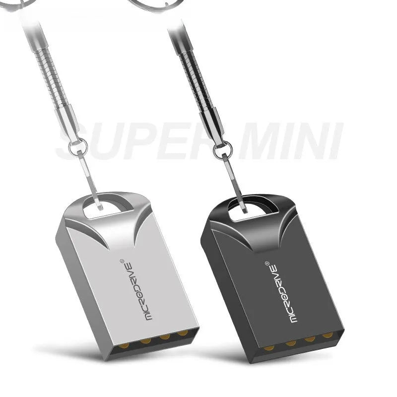 Mini black and silver metal USB flash drive showing compact size and USB connector
