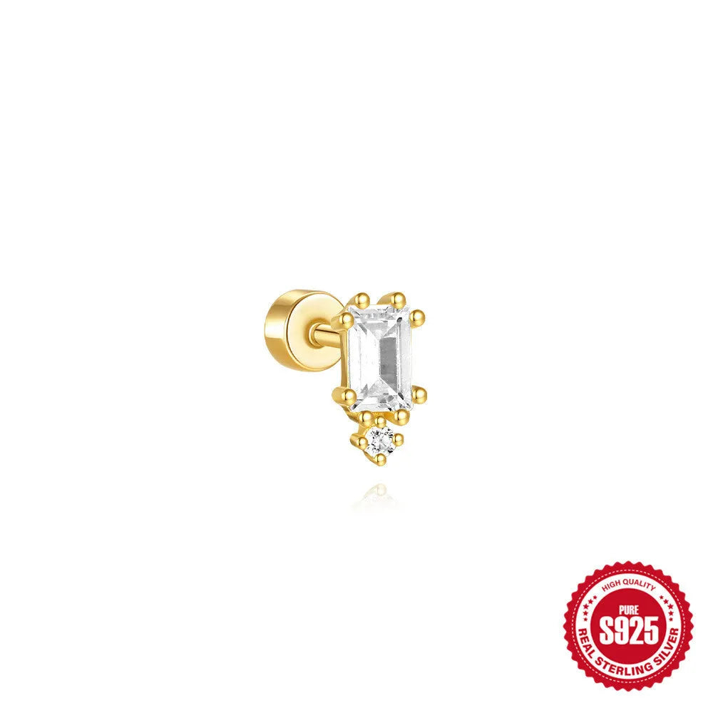 S925 sterling silver flat column threaded ear bone stud in a gold electroplated finish.
