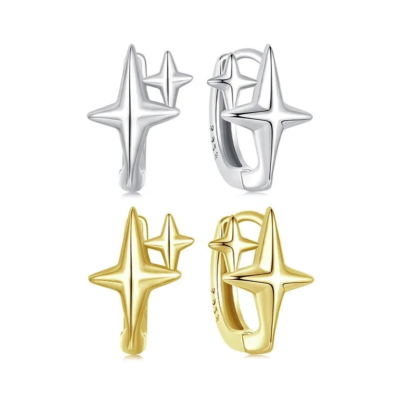 Minimalist star design silver ear clips with XINGX element detail and clip-on back