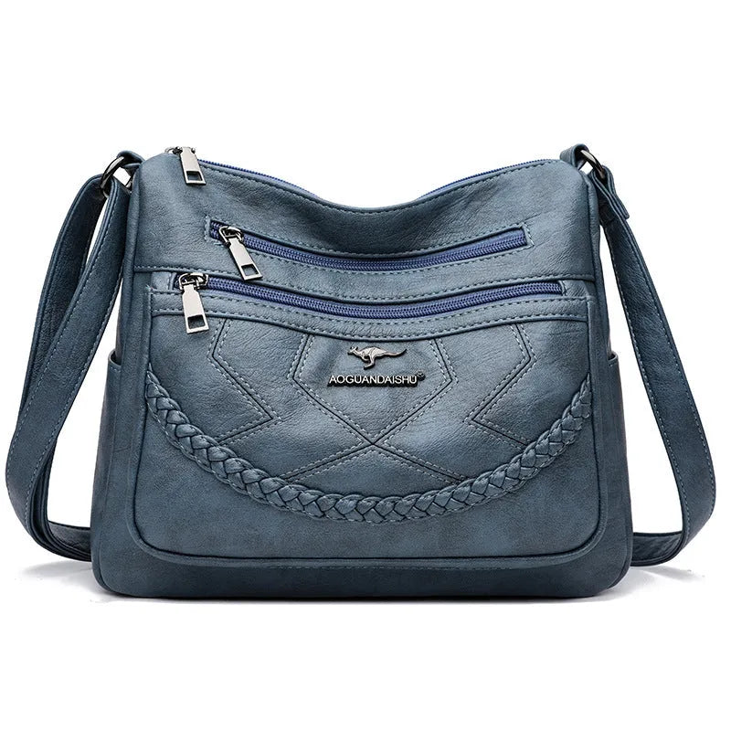 Soft PU leather crossbody shoulder bag in horizontal square shape with large capacity