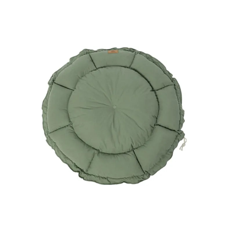 Grey and green reversible donut-shaped cat bed for indoor pets