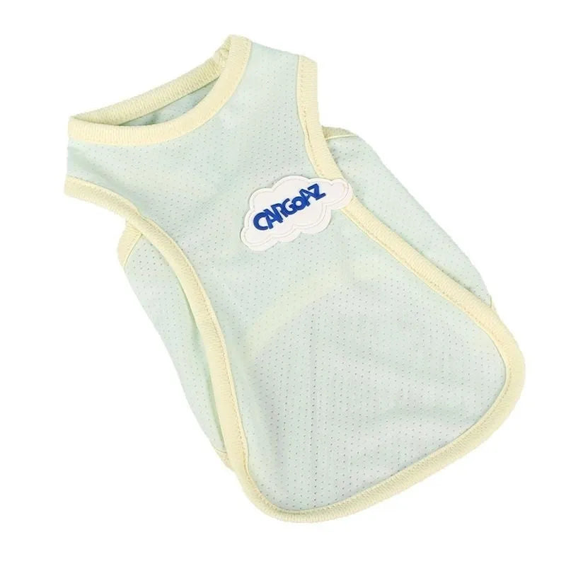 Grass green anti-lint summer vest for a cat on a white background