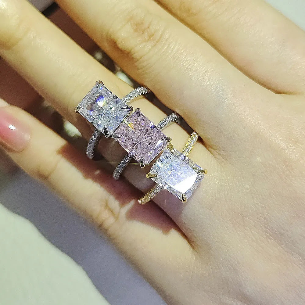 Ice flower cut copper ring for women in gold colour, electroplated finish, geometric quadrilateral shape