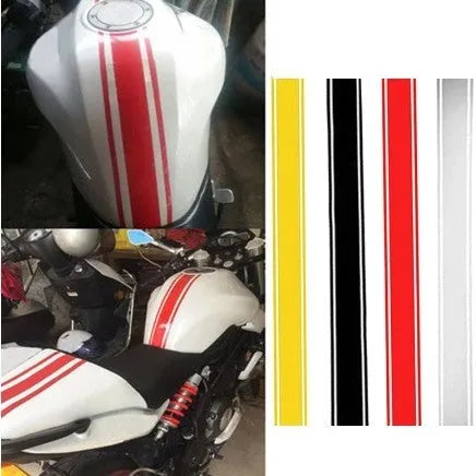 Long black and silver reflective pinstripe motorcycle sticker for gas tank lid customisation.