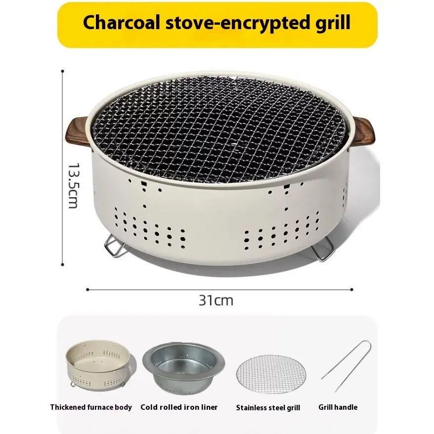 Portable indoor charcoal stove with grill rack disc for baking and tea cooking