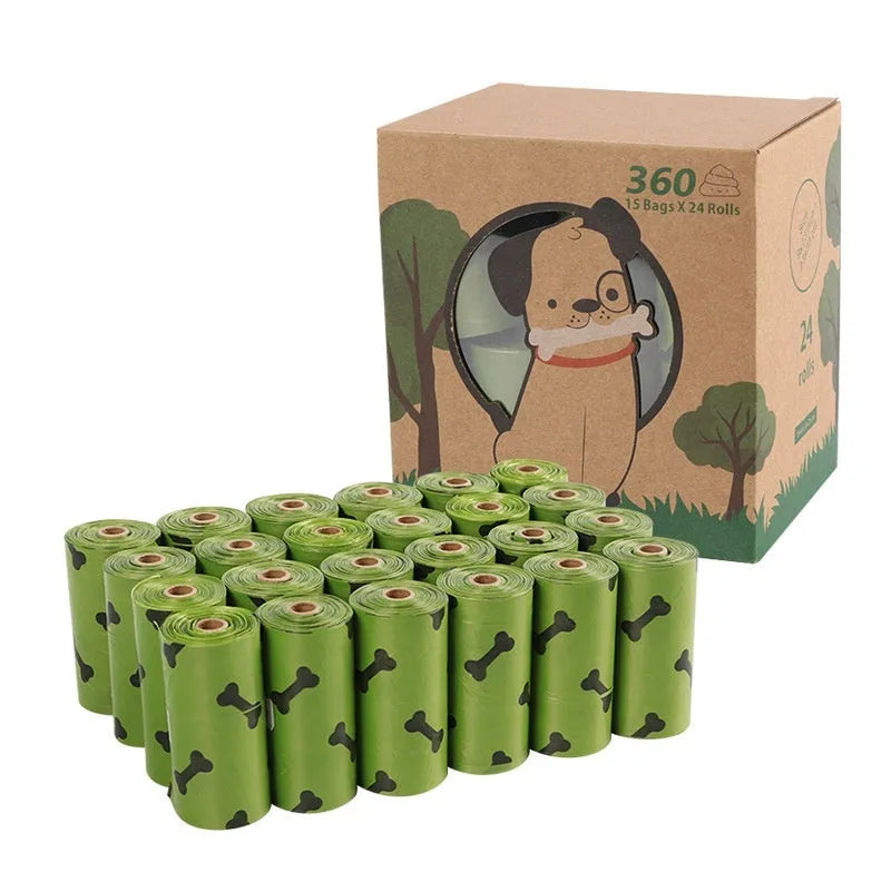 Degradable dog waste bag roll showing military green colour with black bone pattern print