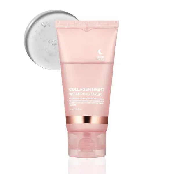 Collagen night mask in 75ml bottle with application brush for skin firming and hydration