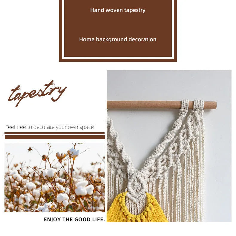 Nordic style cotton tapestry wall hanging creamy white colour 120x95cm rectangular handmade weaving