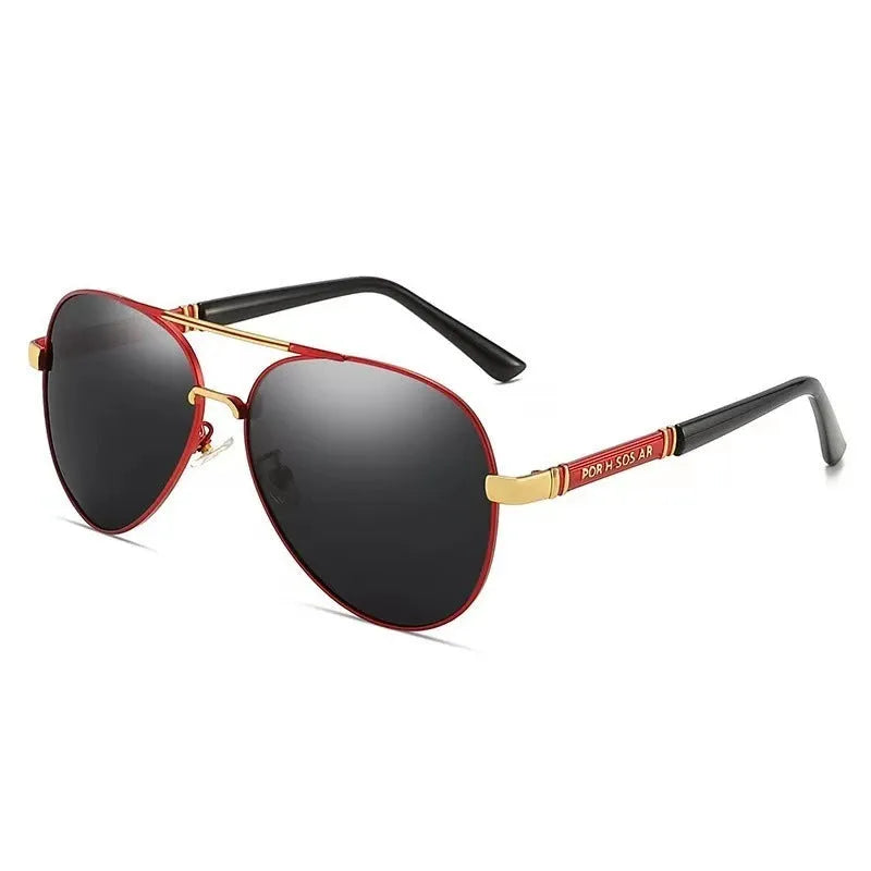 Men's metal frame sunglasses with polarised or colour-changing lenses in black, gold, or silver finishes