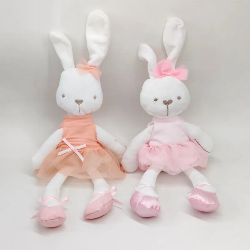Soft 40cm baby rabbit short plush toy in pink, white, and orange for infants 0-3 years