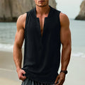 Men's sleeveless casual shirt in cotton and linen fabric on a hanger