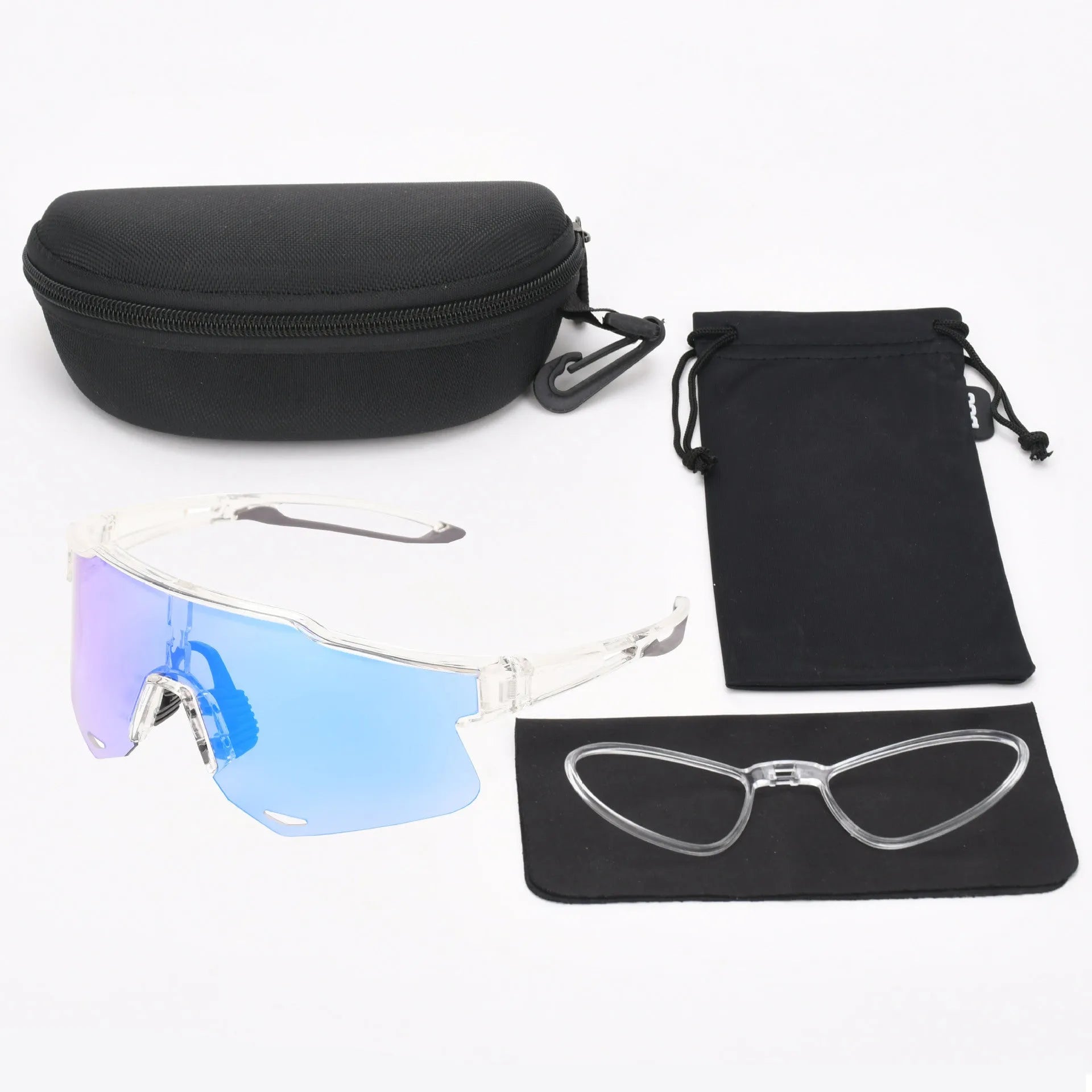 Colour changing PC cycling goggles with TR90 frame in bright gray and blue, unisex free size outdoor sports eyewear