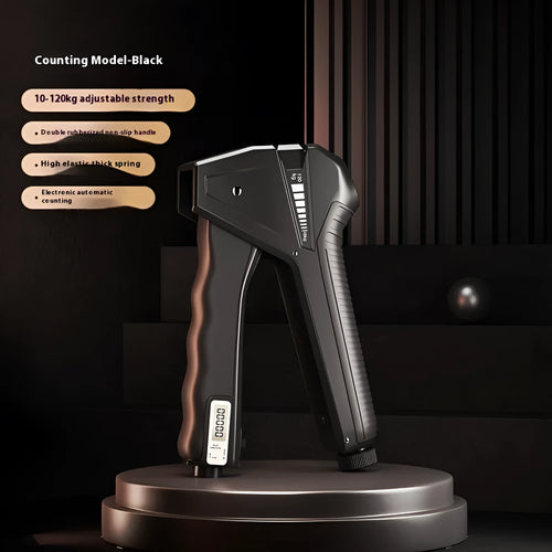 Adjustable resistance hand gripper exercise equipment with mechanical counter display.