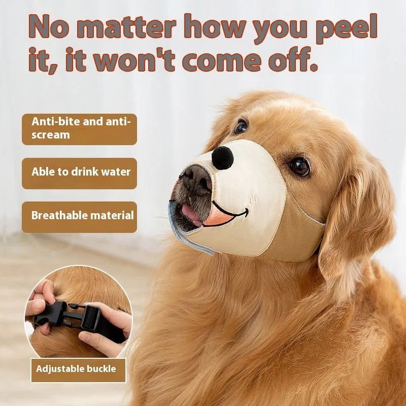 Canvas dog muzzle mouth cover in Ollie Brown Bear colour, shown in size L for dogs 12.5-30kg.