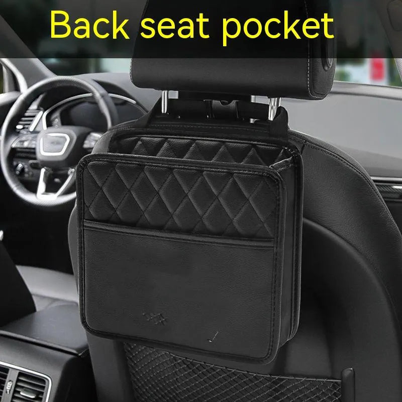 Leather car hanging storage bag measuring 25 × 25 × 8 cm in black, pink, green or white