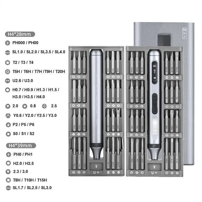 Aluminium alloy precision electric screwdriver with display showing its 134.5mm length and compact design.