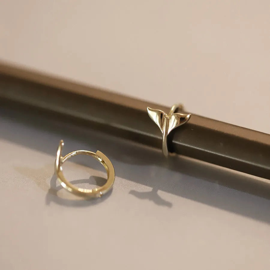 Gold plated fishtail hoop earrings made from sterling silver, showing 8mm inner diameter