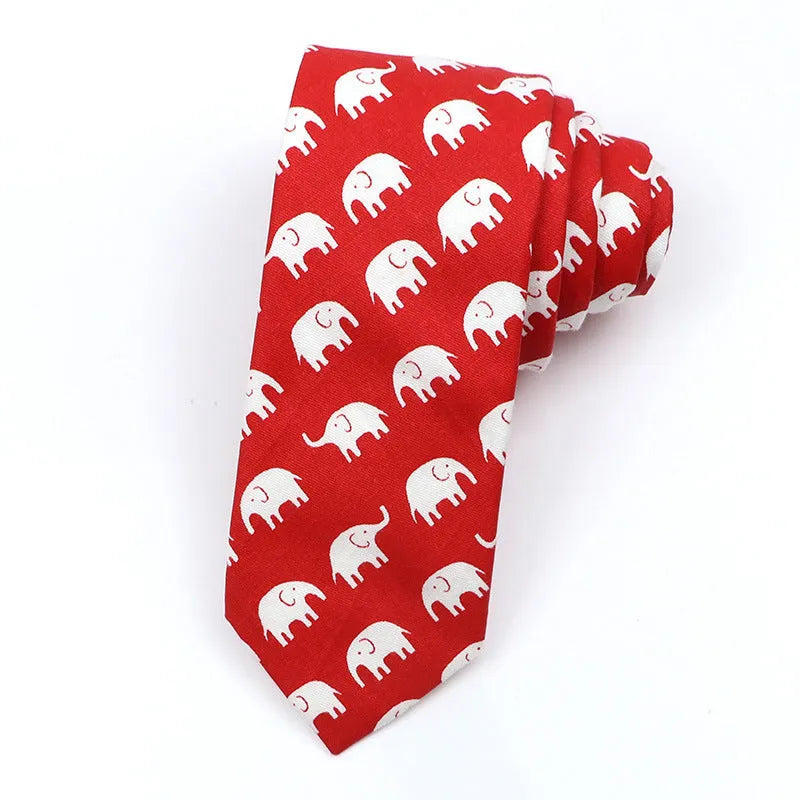 Korean style narrow cotton bow tie with cartoon pattern printing and adjustable neck strap