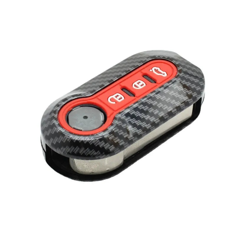Fiat 500 Boyue Ottimo Viaggio ABS key case with carbon fibre pattern in black, red and dark blue colours