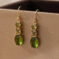 Green geometric copper drop earrings with quadrilateral design in retro Bohemian style