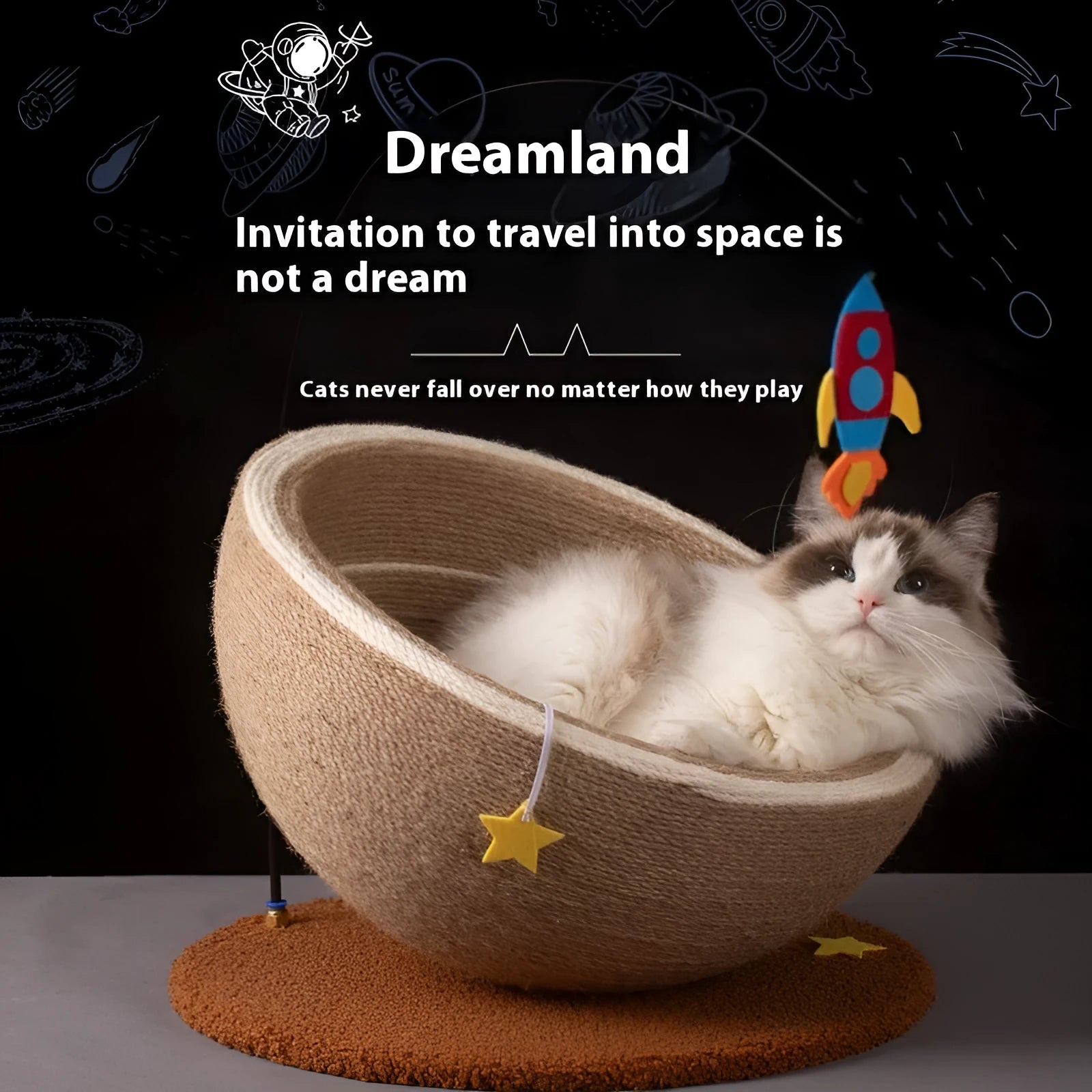 Large integrated cat scratching board and bed with sisal rope surface and flannel nest in Starlight Sisal Nest colour