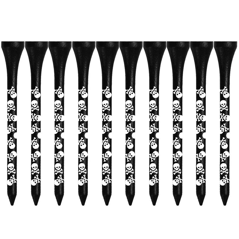 Bamboo golf dowel pins with black skull print in 70mm and 83mm lengths