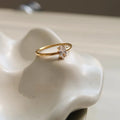 Golden stainless steel ring with heart shape or oval design on female hand