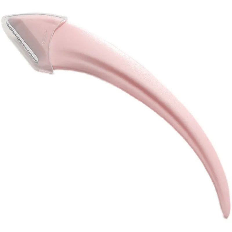 White and pink eyebrow trimmer with stainless steel blade and curved plastic comb