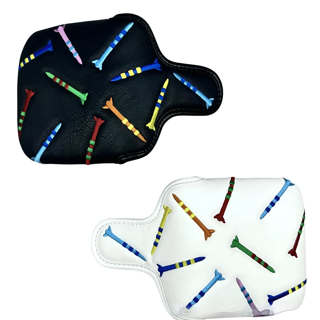 Black and white PU leather square putter head protective sleeve for golf