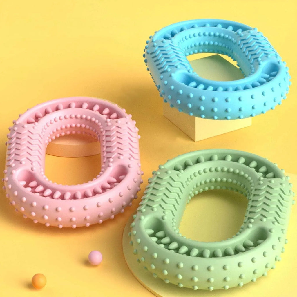Blue O-ring shaped resistant dog chew toy for aggressive chewers and dental care
