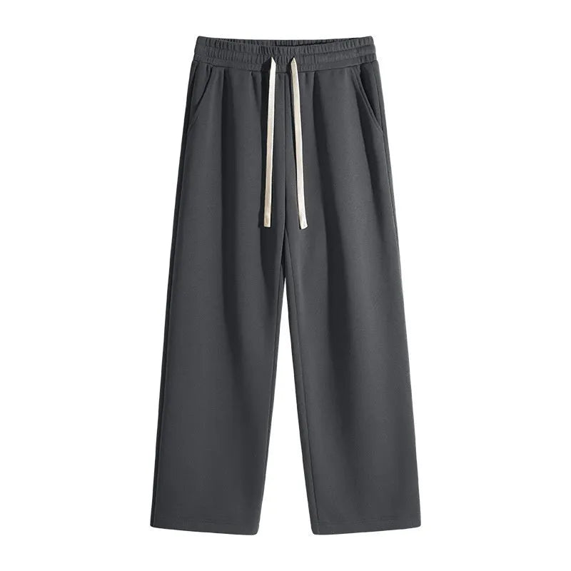 Men's casual high waist straight leg drawstring sweatpants in navy blue, 65% cotton, loose fit