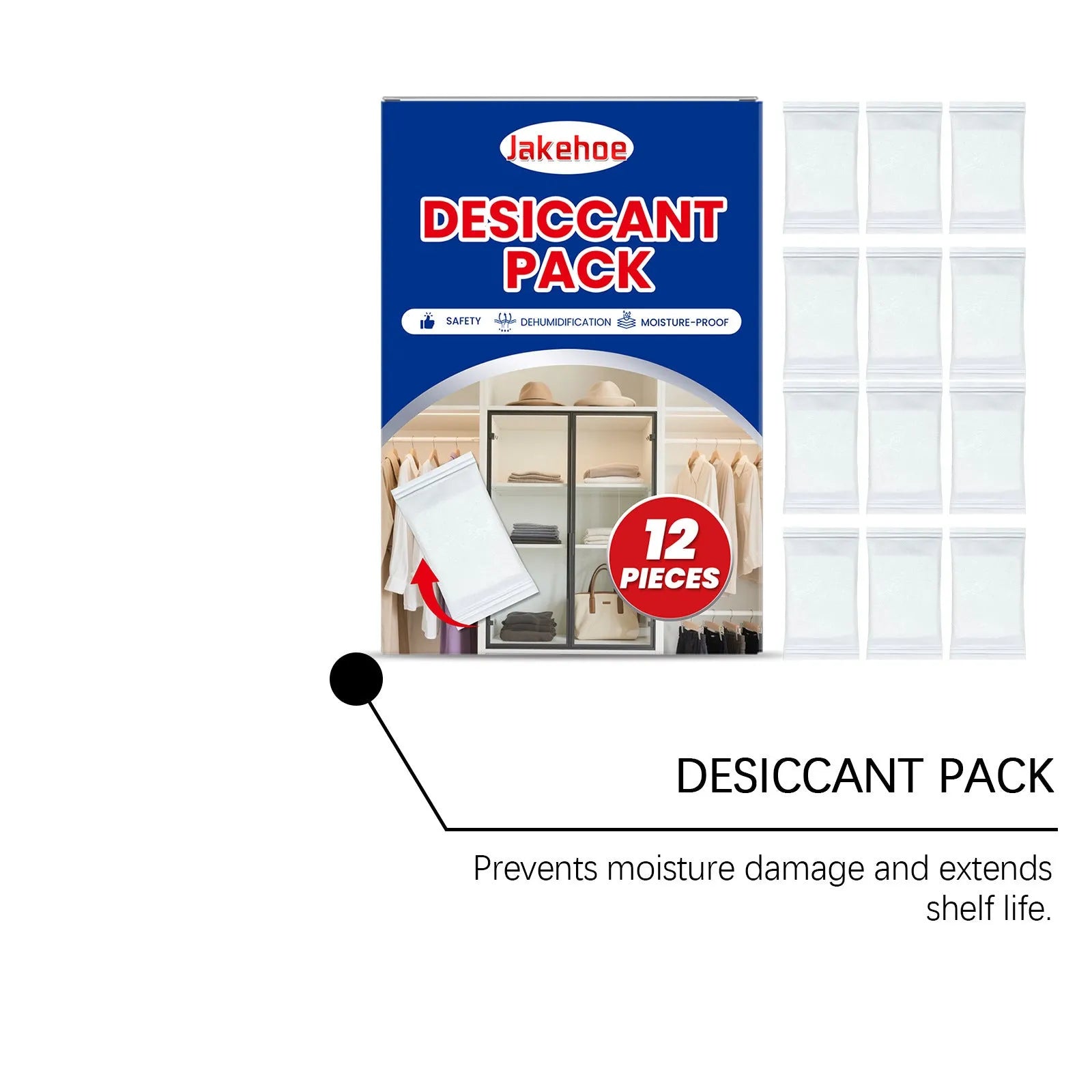 12-piece calcium chloride household desiccant pack for wardrobe and cupboard moisture control