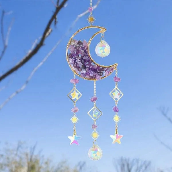 K9 crystal moon car pendant on a metal chain in a choice of colours.