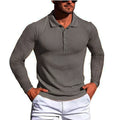 Man wearing a striped short-sleeve t-shirt in army green, showcasing the loose casual fit.
