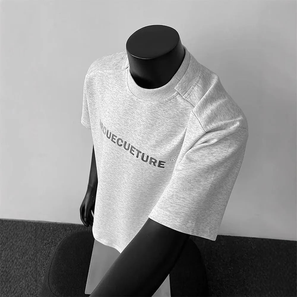 Men's cotton short sleeve t-shirt with letter pattern in loose fit pullover style