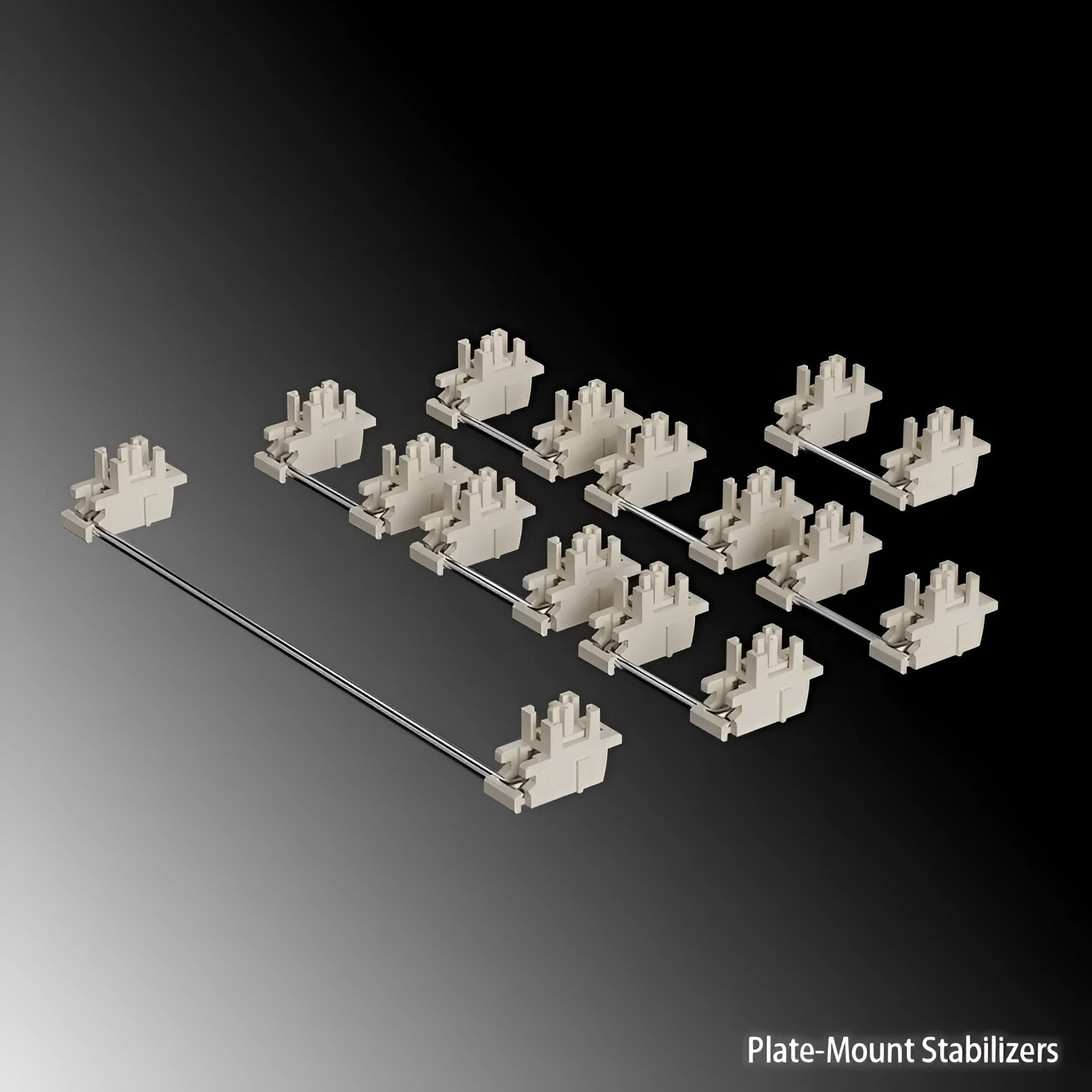 Black and milky white mechanical keyboard satellite axis stabilisers for 6.25U and 7U layouts.